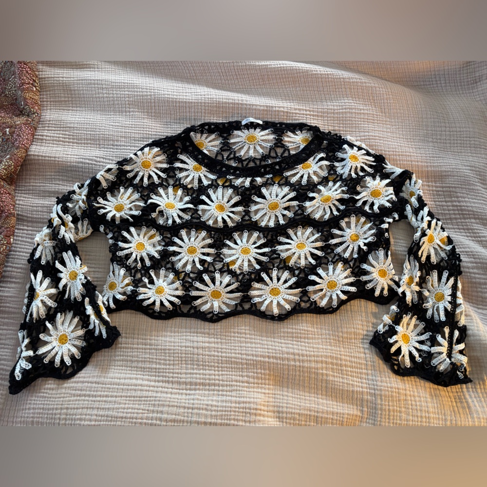Crochet Knit Cropped Sweater